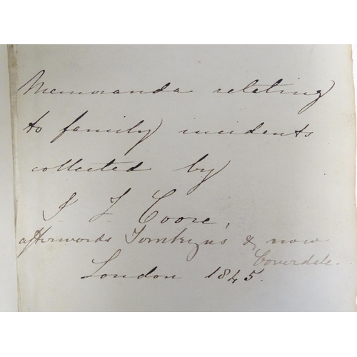 706 - Book: A Victorian manuscript diary relating to family incidents collected by J. F. Coore, London 184... 