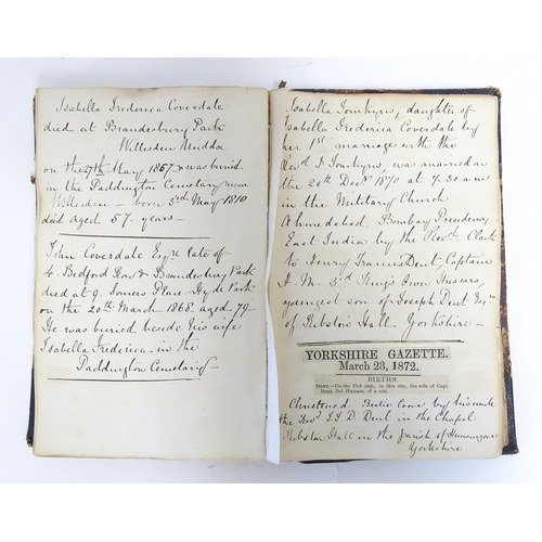 706 - Book: A Victorian manuscript diary relating to family incidents collected by J. F. Coore, London 184... 