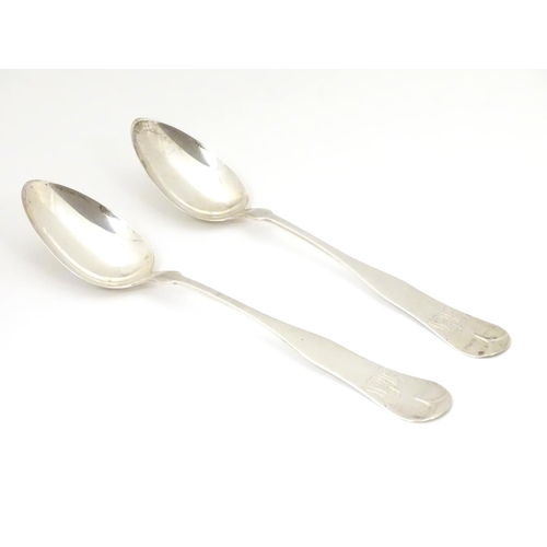 378 - A pair of late 19thC American sterling silver dessert spoons . Maker’s marks for William B. Durgin o... 