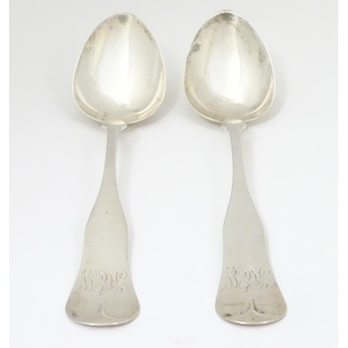 378 - A pair of late 19thC American sterling silver dessert spoons . Maker’s marks for William B. Durgin o... 