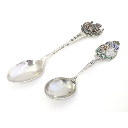 404 - Two silver commemorative / souvenir teaspoons, one with enamel crest titled Natal, Hallmarked Birmin... 