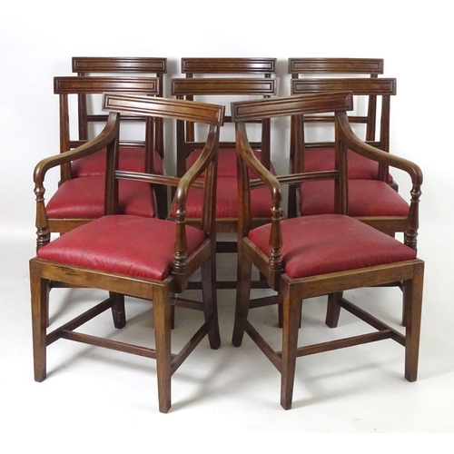 1561 - A set of eight (6+2) 19thC mahogany armchairs with moulded top rails above bowed mid rails and drop ... 