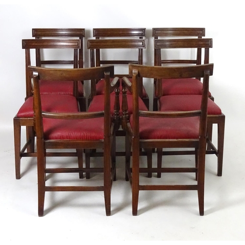 1561 - A set of eight (6+2) 19thC mahogany armchairs with moulded top rails above bowed mid rails and drop ... 