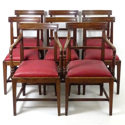 1561 - A set of eight (6+2) 19thC mahogany armchairs with moulded top rails above bowed mid rails and drop ... 