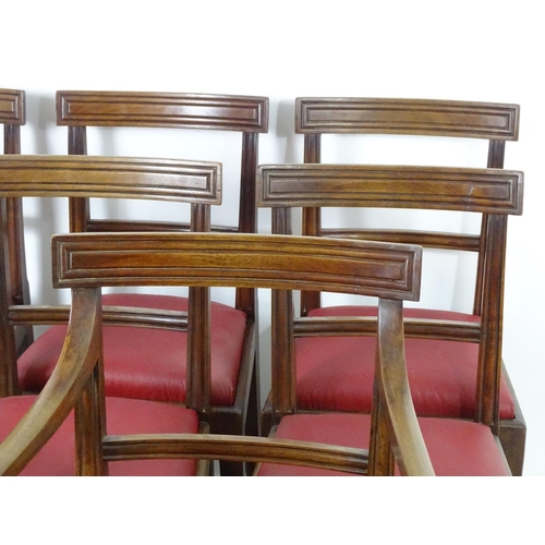 1561 - A set of eight (6+2) 19thC mahogany armchairs with moulded top rails above bowed mid rails and drop ... 