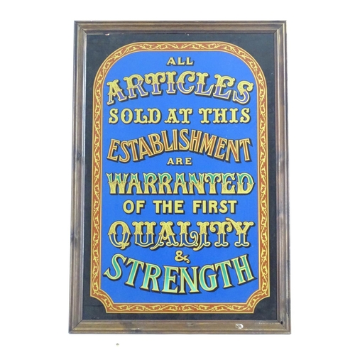 1347 - A framed reverse glass polychrome printed advertising sign ' All Articles sold at this establishment... 