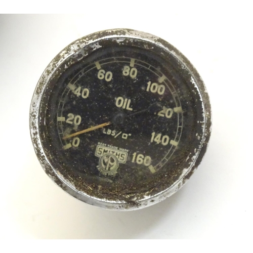 1350 - Vintage cars, motoring: a Smiths rev (RPM) counter dashboard dial, together with Speedometer and Oil... 