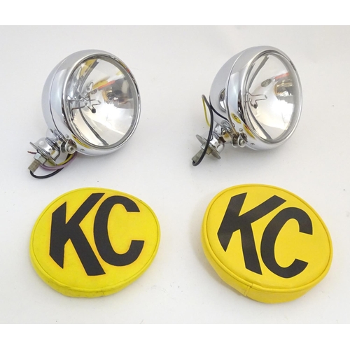 1351 - Vintage cars, motoring: a pair of KC Hilites chromium automotive spotlights with covers, each 6