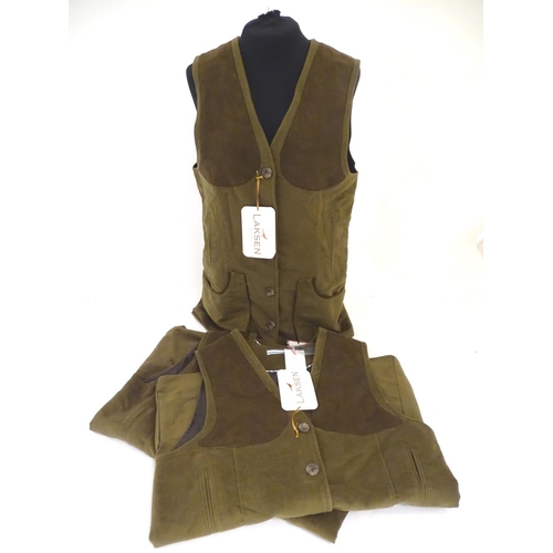 2022 - Sporting / Country pursuits:  3 ladies Laksen moleskin gilets in bronze, sizes L, XL & 2XL, new with... 