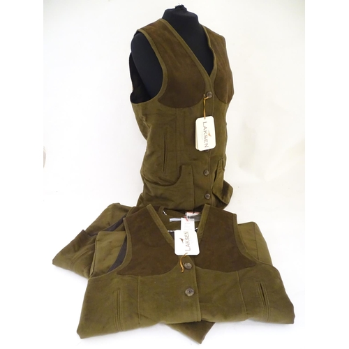 2022 - Sporting / Country pursuits:  3 ladies Laksen moleskin gilets in bronze, sizes L, XL & 2XL, new with... 