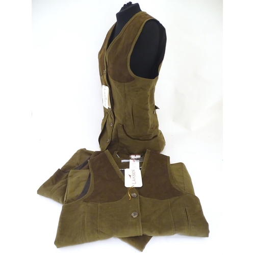 2022 - Sporting / Country pursuits:  3 ladies Laksen moleskin gilets in bronze, sizes L, XL & 2XL, new with... 