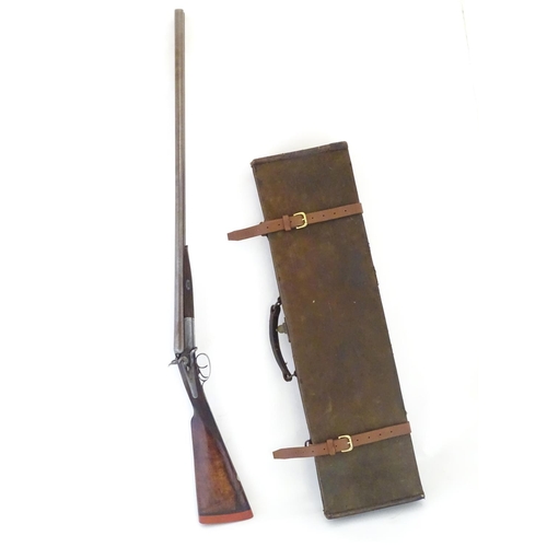 2062 - Shotgun: an Army and Navy CSL, London 12 bore sidelever back action hammergun, cased, c1880. 

30 ni... 