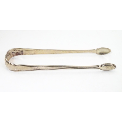 422 - Late 18thC silver Double Thread pattern sugar tongs. Hallmarked for London, maker’s mark for George ... 