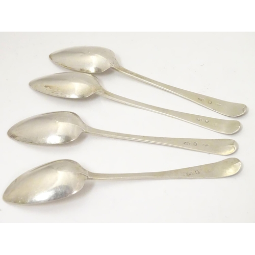 429 - A set of 4 Geo III teaspoons with bright cut decoration. Maker RF. 5