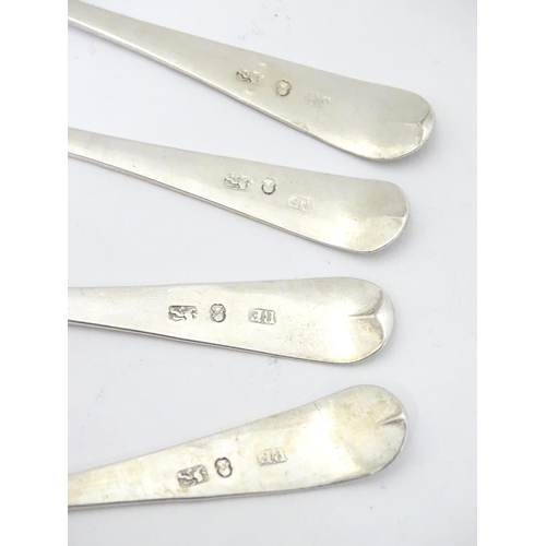 429 - A set of 4 Geo III teaspoons with bright cut decoration. Maker RF. 5