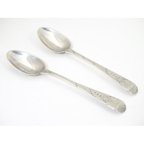 430 - A pair of silver teaspoons with bright cut hallmarked London 1785, maker GS. 5