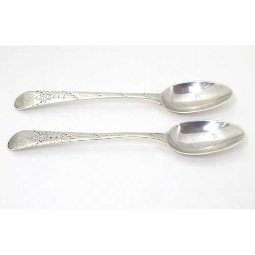 430 - A pair of silver teaspoons with bright cut hallmarked London 1785, maker GS. 5