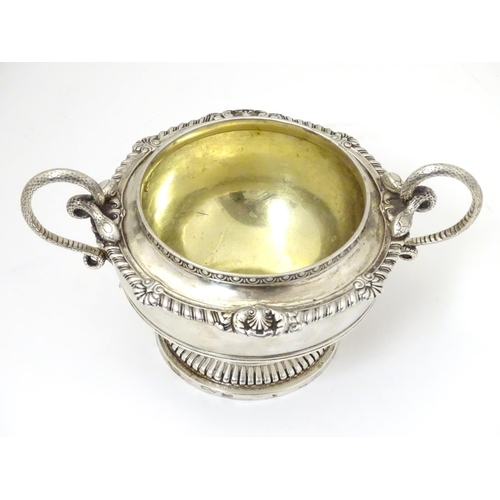 432 - A Victorian silver sugar bowl with twin handles, hallmarked London 1866, maker Edward & John Barnard... 