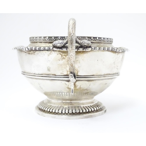 432 - A Victorian silver sugar bowl with twin handles, hallmarked London 1866, maker Edward & John Barnard... 