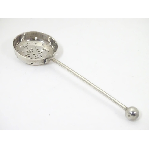 437 - A silver sifter / straining spoon, hallmarked Birmingham 1892, maker Hilliard & Thomason. 4 3/4