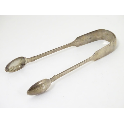 441 - Victorian silver fiddle pattern sugar tongs. Hallmarked London 1849 maker John Le Gallais.  Approx. ... 