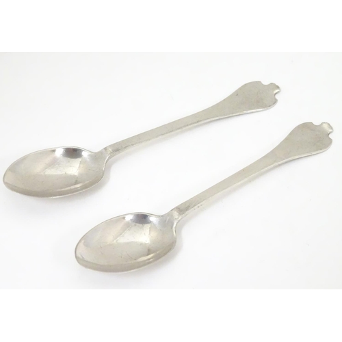 443 - A pair of silver teaspoons with dog nose style handles, hallmarked Sheffield 1933, maker C. W Fletch... 