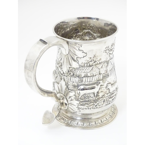 468 - A George III provincial silver tankard, hallmarked Newcastle 1760-68, maker James Kirkup. With later... 