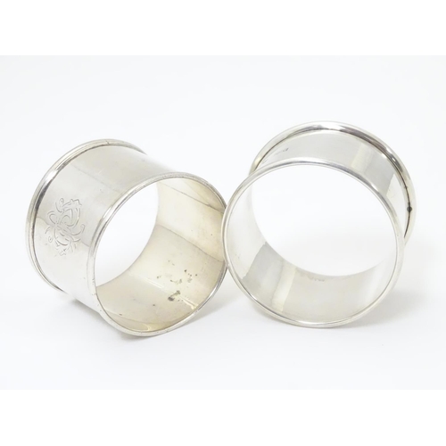 472 - Two silver napkin rings, one hallmarked London 1844, the other Birmingham 1986 (2)