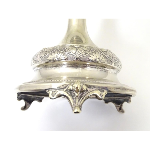 476 - A late 19thC / early 20thC silver plate and glass centre piece with provision for epergne glass flut... 