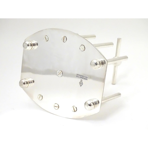 477 - A late 20thC Silver plated toast / letter rack made to a design by Christopher Dresser. 6 1/2