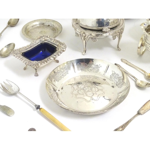 494 - Assorted silver plated wares to include various flatware, dishes, bowls hot water pot etc