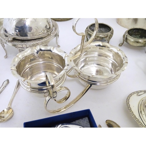 494 - Assorted silver plated wares to include various flatware, dishes, bowls hot water pot etc