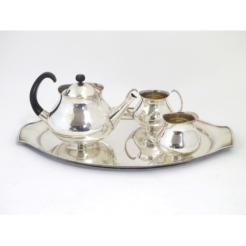 497 - Eric Clements:  Eric Clements for Elkington & Co modernist silver plated three piece bachelor tea se... 