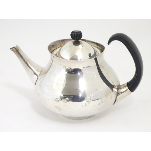 497 - Eric Clements:  Eric Clements for Elkington & Co modernist silver plated three piece bachelor tea se... 