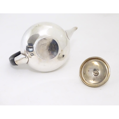 497 - Eric Clements:  Eric Clements for Elkington & Co modernist silver plated three piece bachelor tea se... 