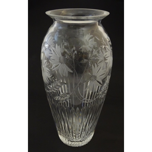 193 - A cut glass / crystal vase with etched floral decoration 12