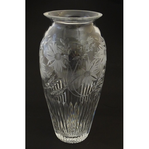 193 - A cut glass / crystal vase with etched floral decoration 12