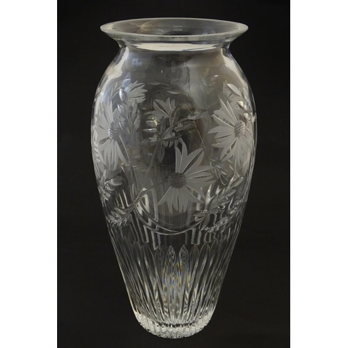 193 - A cut glass / crystal vase with etched floral decoration 12