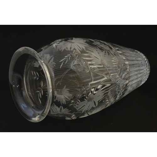 193 - A cut glass / crystal vase with etched floral decoration 12