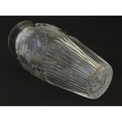 193 - A cut glass / crystal vase with etched floral decoration 12