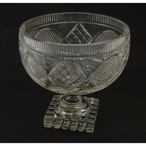 197 - A cut glass / crystal pedestal bowl. Possibly Irish. 7 3/4