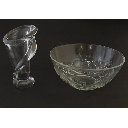 206 - An art glass vase of stylised Calla Lilly flower form together with a French glass bowl with floral ... 