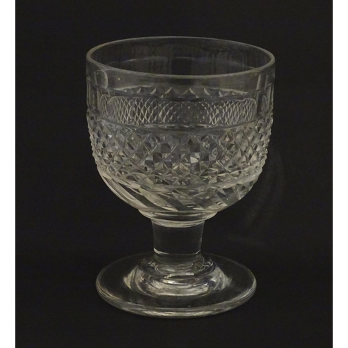 210 - 6 19thC pedestal drinking glasses / rummers with hobnail cut decoration. Approx 4 3/4