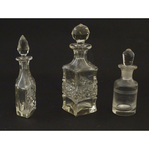 217 - Assorted glass scent bottes together with together with two perfume / scent bottle in enamel contain... 