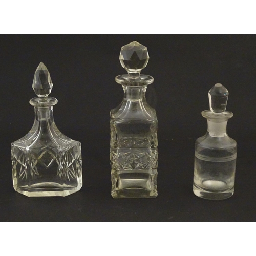 217 - Assorted glass scent bottes together with together with two perfume / scent bottle in enamel contain... 