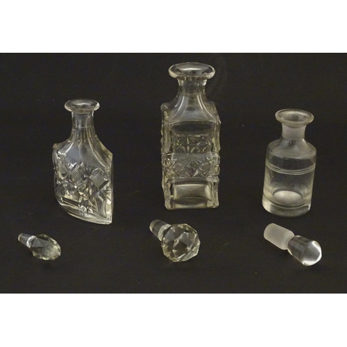 217 - Assorted glass scent bottes together with together with two perfume / scent bottle in enamel contain... 