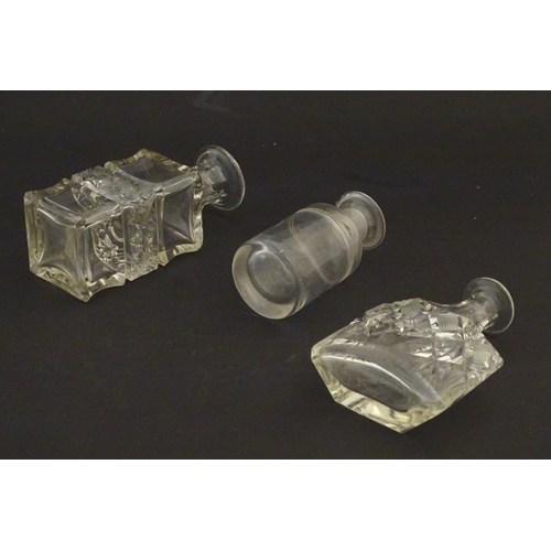 217 - Assorted glass scent bottes together with together with two perfume / scent bottle in enamel contain... 