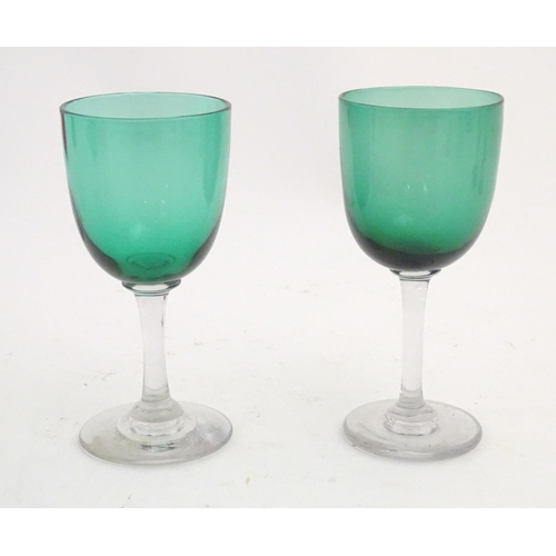 228 - Assorted glass items to include cranberry and green glass drinking glasses, Art Deco lime green glas... 