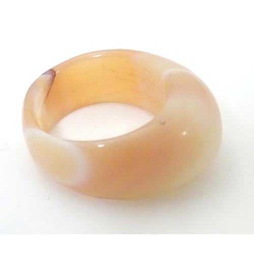 538 - Two retro 20thC agate hardstone dress rings. ring size approx R and U 1/2 (2)