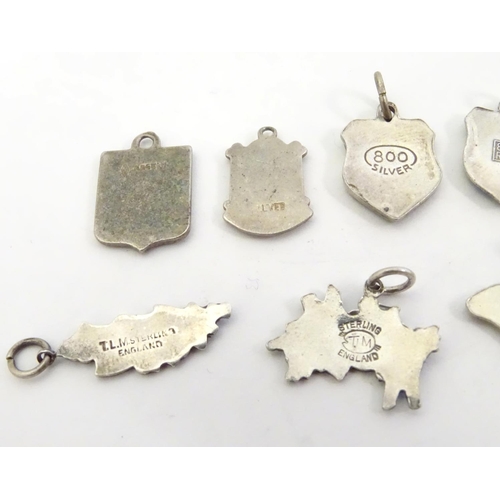 554 - Assorted silver and silver plate charms including 3 silver pendant charms with blue enamel decoratio... 